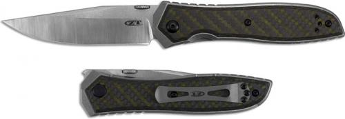 Zero Tolerance 0640 Knife Ernest Emerson EDC Clip Point Blade, Titanium and Green Carbon Fiber Frame Lock Folder