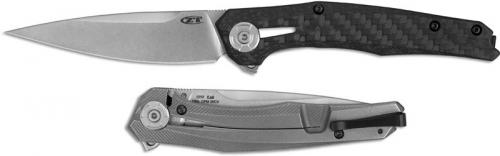 Zero Tolerance 0707 - Stonewash 20CV Drop Point - Carbon Fiber / Stonewash Ti - KVT Flipper Folder - USA Made