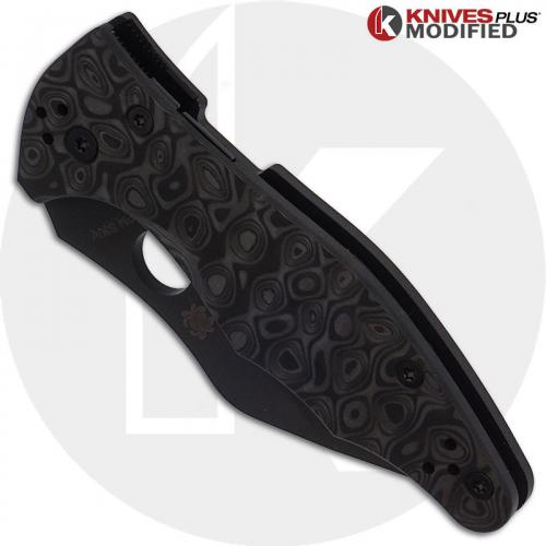 MODIFIED Spyderco Yojimbo 2 Black DLC Knife + KP Damascus Pattern Carbon Fiber Scales