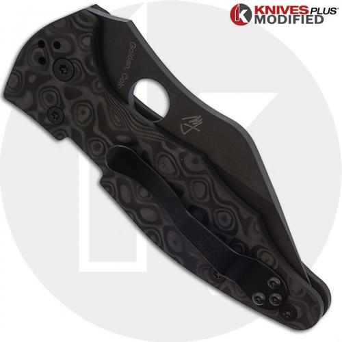 MODIFIED Spyderco Yojimbo 2 Black DLC Knife + KP Damascus Pattern Carbon Fiber Scales