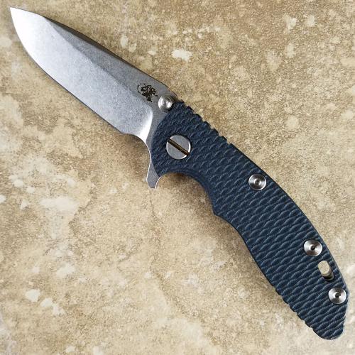 Rick Hinderer XM-18 Knife 3 Inch Spear Point Black and Blue G10 Stonewash Finish