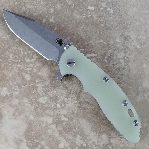 Rick Hinderer XM-18 Knife 3.5 Inch Stonewash Harpoon Spanto Jade G10 Frame Lock Flipper
