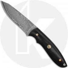 Boker Vernery Damast 02SC018DAM Fixed Blade Knife - Damascus Drop Point - Ebony Wood - Black Leather Sheath