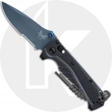 Benchmade Mini Adira 18065SBT-01 Knife - Part Serrated Blue MagnaCut Drop Point - Tempest Gray Grivory - USA Made