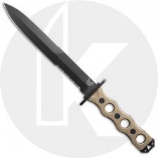 Benchmade SOCP 185SBK-1 Fixed Blade Knife - Part Serrated Cobalt Black Cerakote CPM-3V Dagger - Tan Peel Ply G10 - USA Made