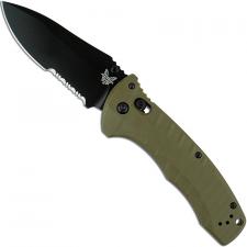 Benchmade 980SBK Turret Knife Part Serrated Black Drop Point, Olive Drab G10 AXIS Lock Folder USA Made