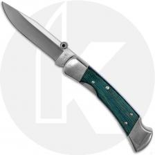 Buck Special Projects Folding Hunter 110LL Knife - Stainless Steel Clip Point - Blue/Green Wood - Discontinued - BNIB