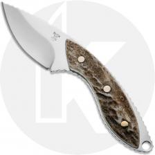 Buck Custom Mini Alpha Hunter Fixed Blade Knife - Limited Edition - Satin ATS-34 Drop Point - Elk Antler - USA Made