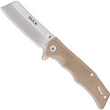 Buck Trunk Knife 0252TNS - Value Priced EDC - Satin Cleaver Style Blade - Tan G10 - Liner Lock - Flipper Folder