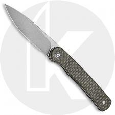CIVIVI Stylum Knife C20010B-C - Value Price EDC - Gray Stonewash Drop Point - Dark Green Micarta - Slip Joint - Front Flipper Fo