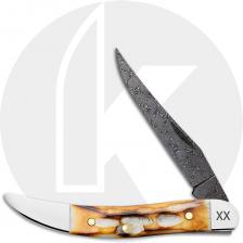 Case Small Texas Toothpick 27236 Knife - Damascus - Deep Canyon Jigged Burnt Natural Bone - 610096DAM