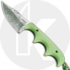 CRKT Minimalist Bowie Gears - 2387G - Alan Folts - Neck Knife - Clip Point Fixed Blade - Finger Grooved Glow in the Dark Handle