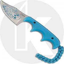 CRKT Minimalist Bowie Cthulhu - 2387O - Alan Folts - Neck Knife - Embellished Bowie Fixed Blade - GITD Finger Grooved Blue GRN