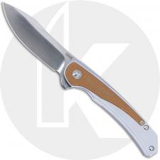 CRKT Padawan 6070 Knife - Brushed 14C28N Drop Point - Stainless Steel with Brown Micarta Inlay - Frame Lock Flipper Folder