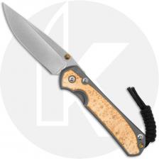 Chris Reeve Small Sebenza 31 Knife - S31-1108 - Stonewash CPM MagnaCut Drop Point - Box Elder Burl / Glass Blasted Titanium