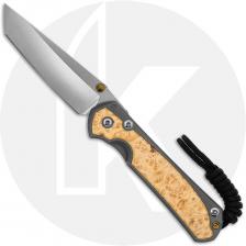 Chris Reeve Small Sebenza 31 Knife - S31-1132 - Stonewash CPM MagnaCut Tanto - Box Elder Burl / Glass Blasted Titanium