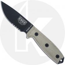 ESEE Knives ESEE-3MIL-S - Part Serrated Black Drop Point - Micarta Handle - Glass Breaker Pommel - OD Molded MOLLE Sheath
