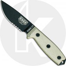 ESEE Knives ESEE-3MIL-S-B Part Serrated Black Drop Point - Micarta Handle - Glass Breaker Pommel - Black Molded MOLLE Sheath