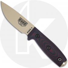 ESEE 3 3PMDT-004 FIxed Blade Knife - Desert Tan 1095 Drop Point - Red/Black 3D G10 Handle - Black Molded Sheath