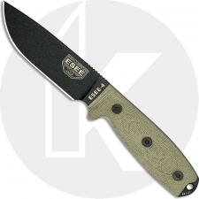 ESEE Knives ESEE-4 - 4PB-017 - Black Drop Point - Green 3D Canvas Micarta Handle - Black Molded Sheath