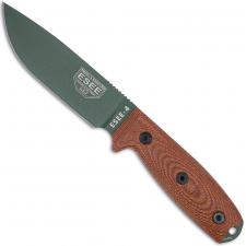 ESEE 4 4POD-011 Fixed Blade Knife - Olive Drab Drop Point - Brown Micarta Handle - Black Molded Sheath