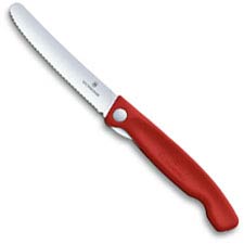 Victorinox Foldable Paring Knife 6.7831.FB - 4.3 Inch Wavy Blade - Red Polypropylene Handle with Liner Lock