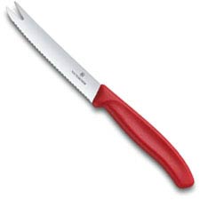 Victorinox Slice and Serve - 6.7861 Paring Knife - 4.3 Inch Wavy Blade with Fork Tip - Red Polypropylene Handle