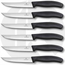 Victorinox Gaucho Steak Knife Set 6.7903.6, Plain Blade with Black Synthetic Handle, Set of 6