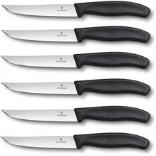 Victorinox Gaucho Steak Knife Set 6.7903.6, Plain Blade with Black Synthetic Handle, Set of 6