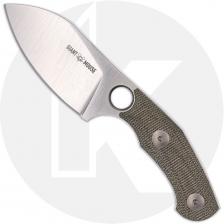 GiantMouse GMF1-MG Fixed Blade Knife - Satin CPM MagnaCut Modified Drop Point - Green Canvas Micarta - Leather Sheath