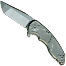 Jake Hoback A8 Slimline Folder - Sandblast Stonewash CPM 20CV - Sandblast Stonewash Titanium Flipper Folder USA Made