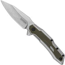 Kershaw Salvage 1369 - SpeedSafe Assist - Stonewash Reverse Tanto - SS with Olive GFN - Flipper Folder