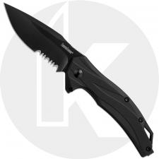 Kershaw Lateral 1645BLKST Knife - Assisted - Black Part Serrated Blade - Black GRN - Flipper Folder