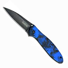 Kershaw Leek Digital Blue 1660DBLU - BlackWash Drop Point - Digital Blue Aluminum - SpeedSafe Assist - Flipper Folder - USA Made