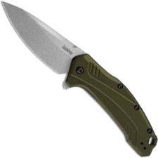 Kershaw Link 1776OLSW - Stonewash Blade - Olive Aluminum - SpeedSafe Assist - Flipper Folder - USA Made