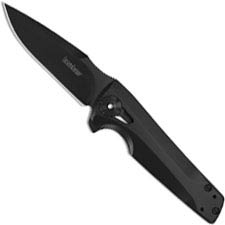 Kershaw 1988 Flythrough RJ Martin Black Oxide Drop Point Black Steel Handle KVT Flipper Folder