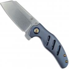 Kizer c01c Mini Sheepdog Ki3488A2 - Chris Conaway - Stonewash Cleaver Style - Blue Titanium - Frame Lock Flipper Folder