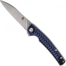 Kizer Vanguard Splinter V3457N2 - TomCat Knives - Stonewash N690 Sheepfoot - Milled Blue / Black G10 - Liner Lock Flipper Folder