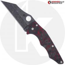 MODIFIED Spyderco Yojumbo Knife C253GP - Acid Stonewash Blade - KP Red Shred Carbon Fiber Scales