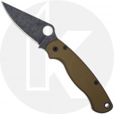 MODIFIED Spyderco Para Military 2 Knife with Acid Stonewash Blade + AWT Agent PM2 FDE Scales + KP All Black Hardware