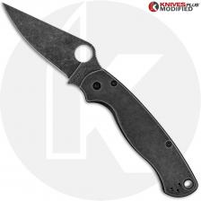 MODIFIED Spyderco Para Military 2 Knife with Acid Stonewash Blade + KP Stonewash Black Titanium Scales + All Black Hardware