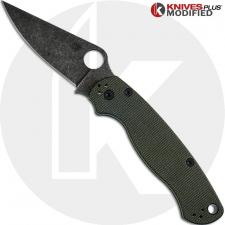 MODIFIED Spyderco Para Military 2 Knife with Acid Stonewash Blade + KP OD Green Micarta Scales + KP All Black Hardware