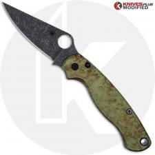 MODIFIED Spyderco Para Military 2 Knife - Acid Stonewash Blade + AWT Agent Custom Anodized Scales + KP All Black Hardware