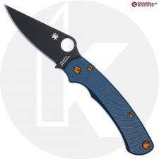 MODIFIED Spyderco Paramiliary 2 Knife - Black DLC - Exclusive AWT Agent SKINNY Midnight Blue Scales - Bronze Titanium Hardware