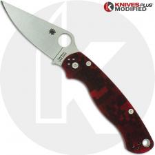 MODIFIED Spyderco Para Military 2 - Red Digital Camo - Satin Blade - Rit Dyed Handle