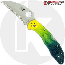 MODIFIED Spyderco Salt 2 - Wharncliffe - Serrated - BLUE Fade Rit Dye Handle