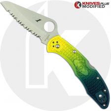 MODIFIED Spyderco Salt 2 - Serrated - BLUE Fade Rit Dye Handle