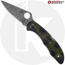 MODIFIED Spyderco Delica 4 - Acid Wash - Zome Handle - Black Hardware