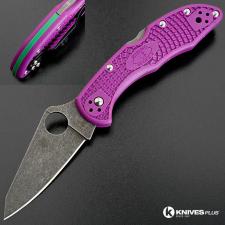 MODIFIED Spyderco Delica 4 - Acid Wash - Regrind - Purple Handle/Green Backspacer