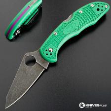 MODIFIED Spyderco Delica 4 - Acid Wash - Regrind - Green Handle/Purple Backspacer